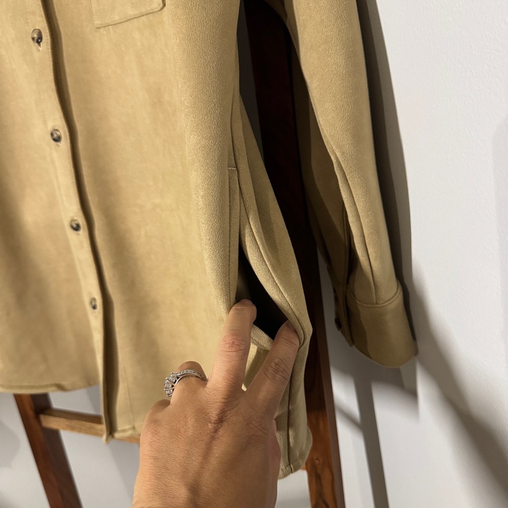 J. Jill Wearever Collection XL Tan Faux Suede Stretch Shirt Jacket Shacket - Picture 3 of 11